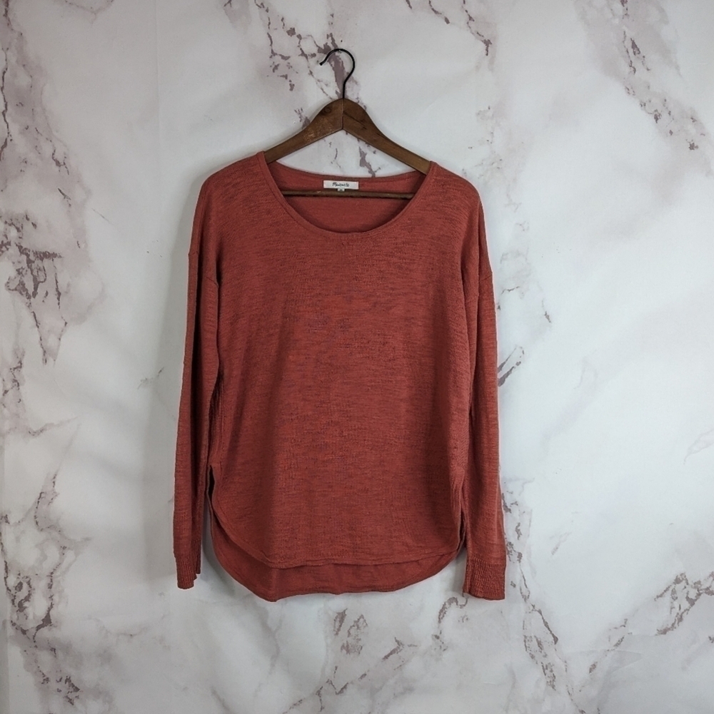 Madewell Long Sleeve Top XS Pink Drapey Fit Shirt Slits Clearweather Scoop 1221